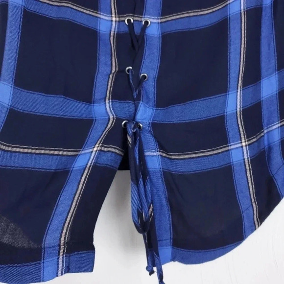 Cloth & Stone Plaid Rayon Lace Back Blouse - Picture 4 of 9